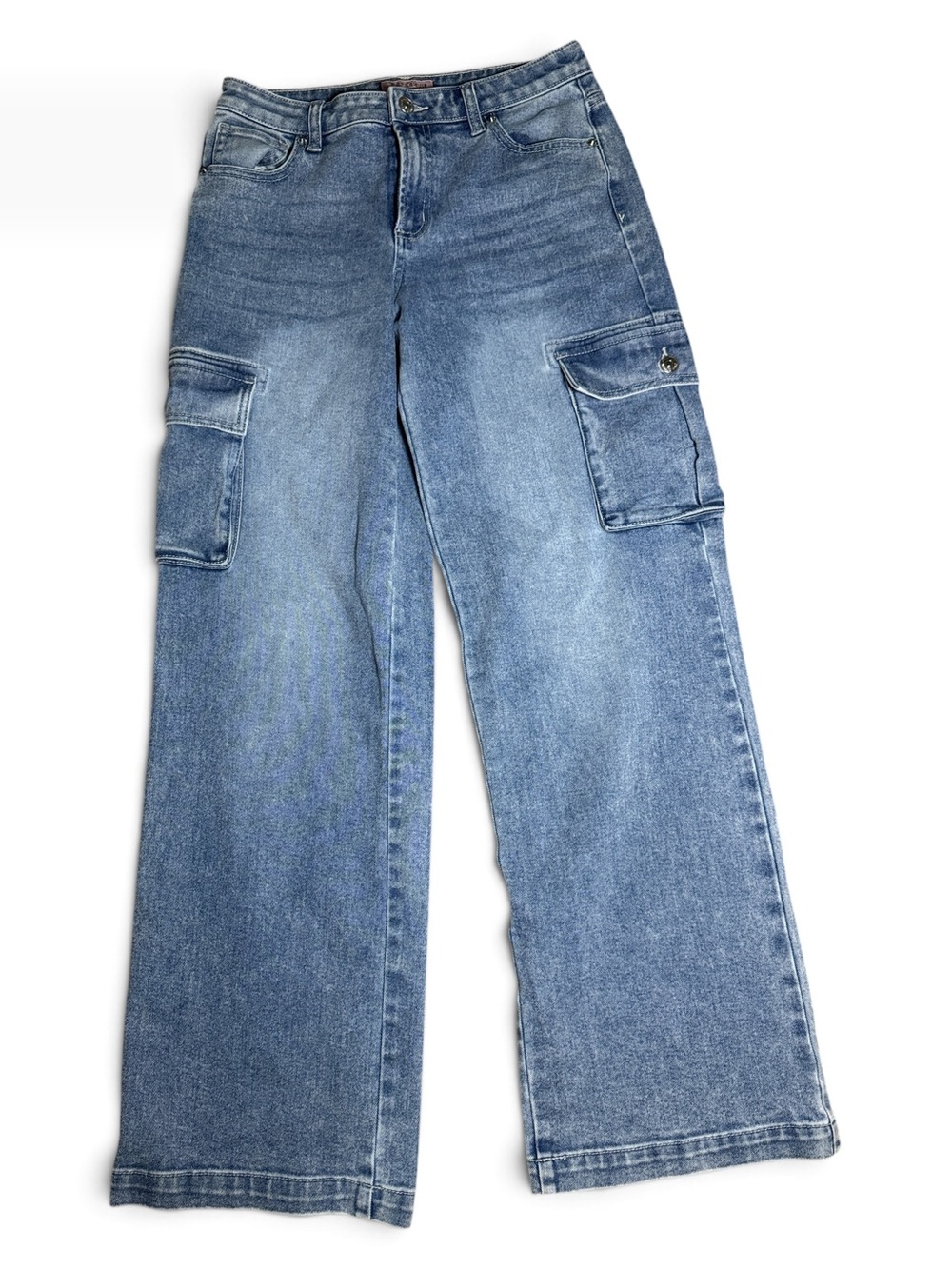 Juicy Couture Y2K Wide Leg Cargo Jeans Pink Logo Size 9/29